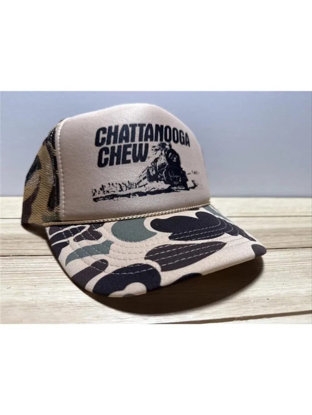 Retro Chattanooga Chew Trucker Hat Vintage Camo Foam Snapback Train Cap New 80s